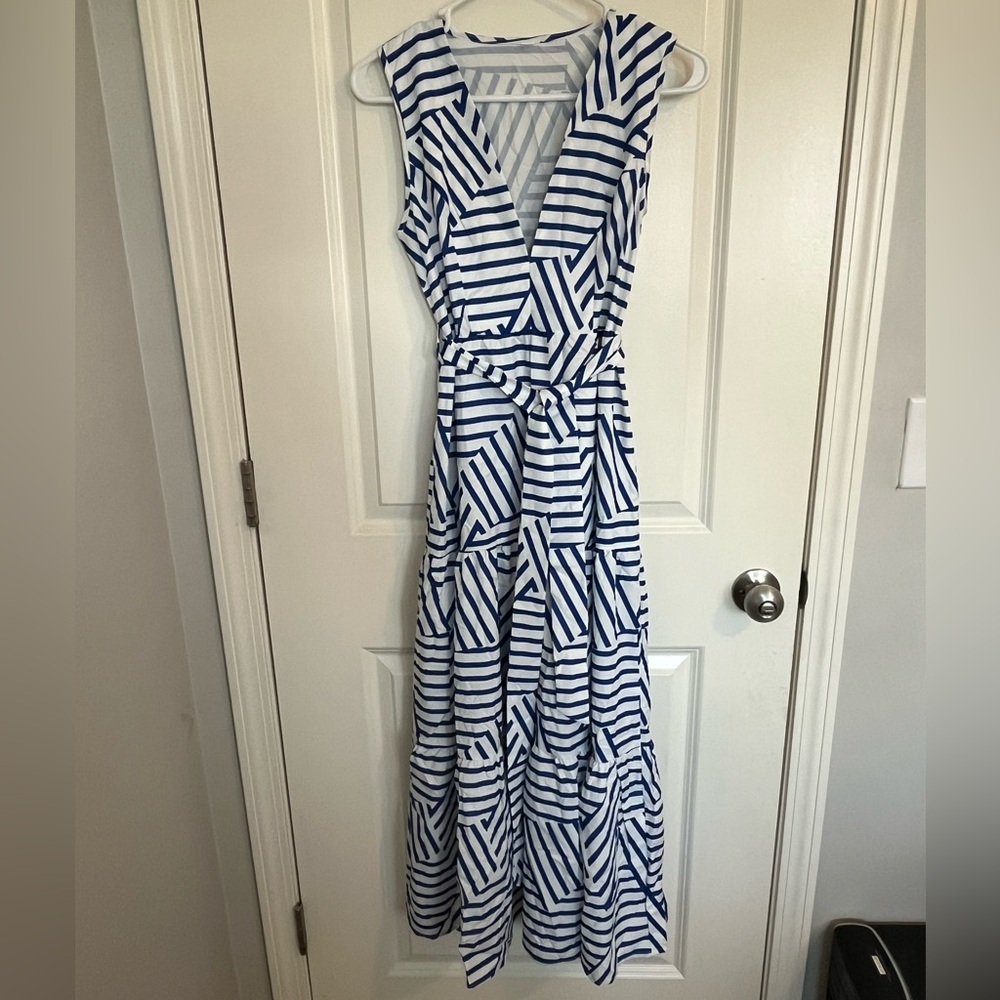 Blue and White Striped Maxi Dress